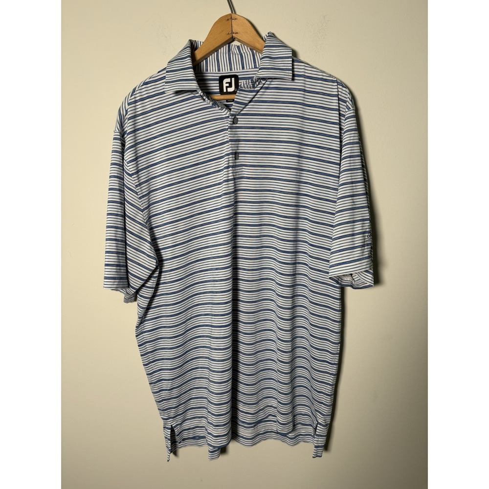FootJoy FJ Men's Large L Golf Polo Shirt Blue White Striped ProDry Short Sleeve
